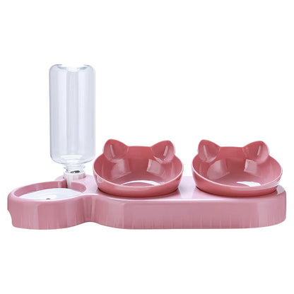 Cat Feeder with Water Dispenser And Double Bowl Pet Food Container