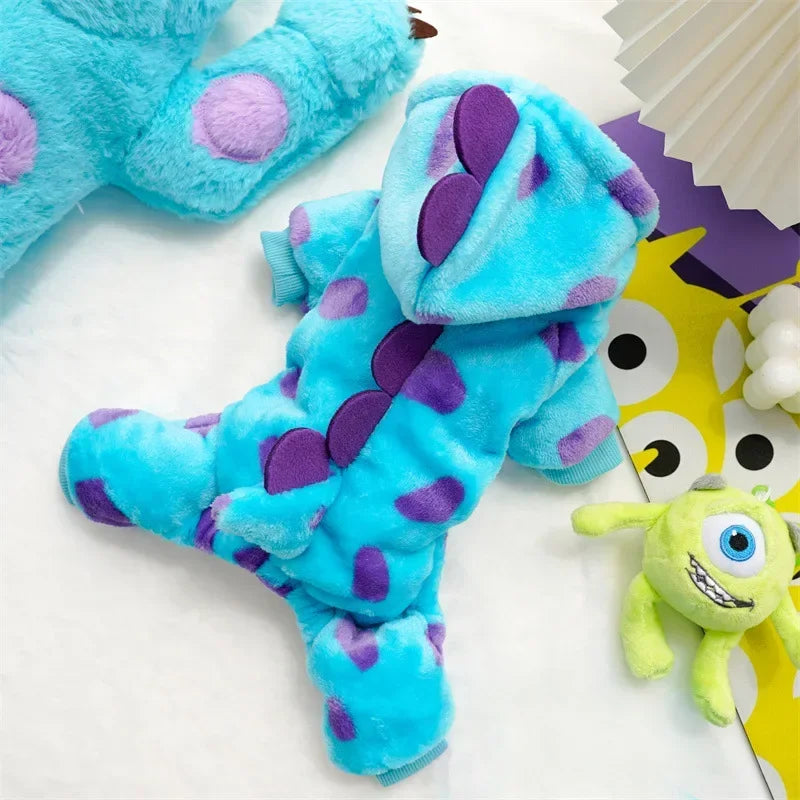 1PC Thickened Warm Blue Dinosaur Hooded Coat Pet Clothing for Small Medium Dogs Cat Autumn Winter Small Medium Dogs Clothes