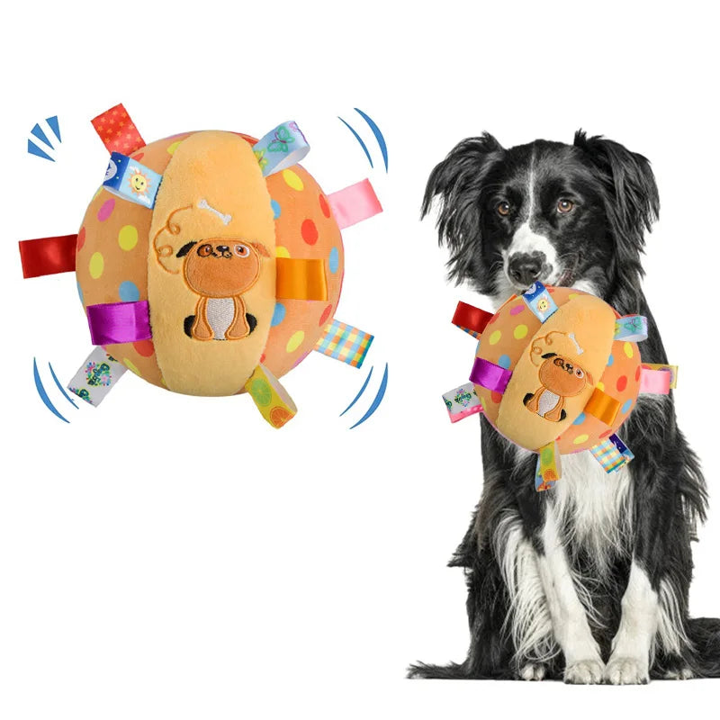 Interactive Ball Dog Toy for Aggressive Chewers Bite Resistant Plush with Handle And Bells Pet Training Supplies