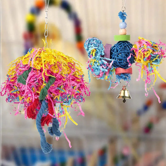 4pcs Colorful Bird Toy Set for Small to Medium Parrots Paper Vine with Playing Ball And Biting Accessories Durable Bird Entertainment Kit