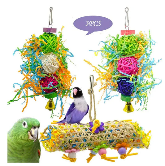 4pcs Colorful Bird Toy Set for Small to Medium Parrots Paper Vine with Playing Ball And Biting Accessories Durable Bird Entertainment Kit