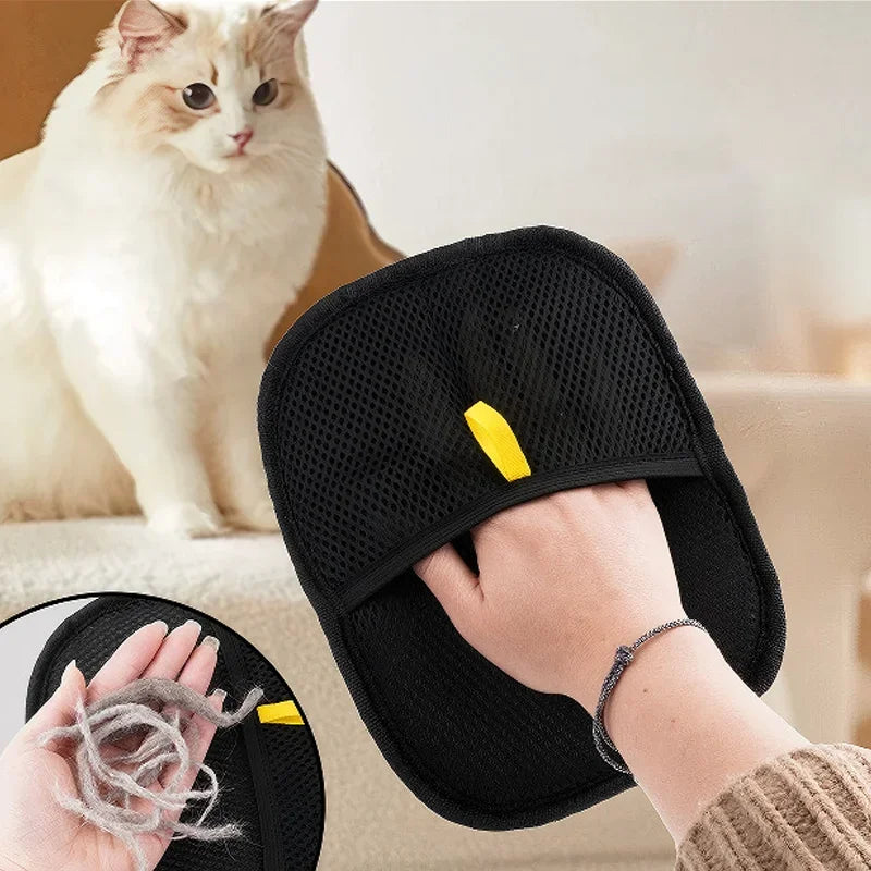 Pet Grooming Gloves & Static Dedusting Brush for Dogs & Cats