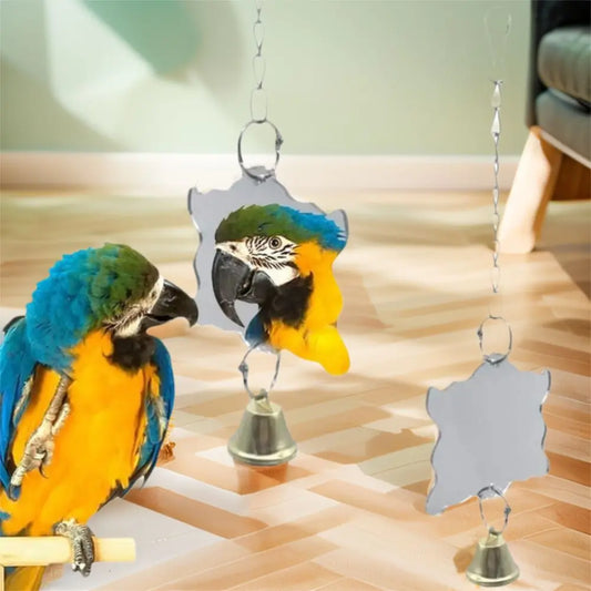 Acrylic Bird Cage Mirror Hanging Square Bell Toy Durable for Parrots Parakeets Cockatiels Finches - Pet Supplies Bird Accessory