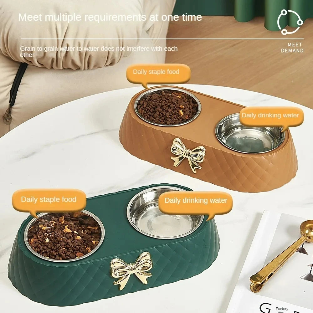 Pet Supplies Bow-tie Bowknot Cats Food Bowl