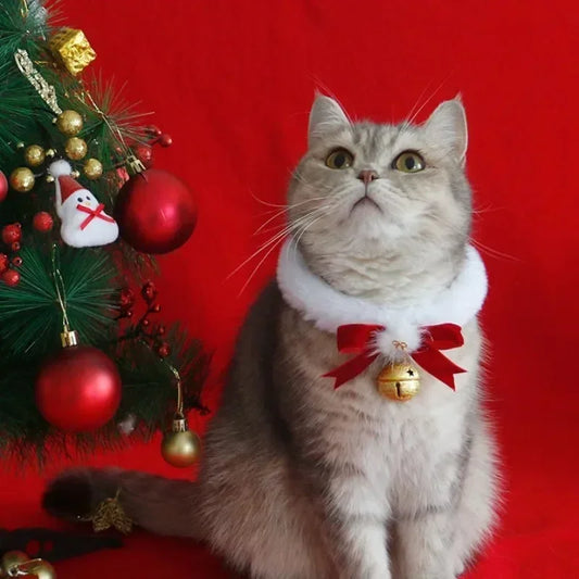 Christmas Theme Cat Collar with Scarf Bow Bell - Easy to Clean Warm Pet Accessory for Cats And Dogs