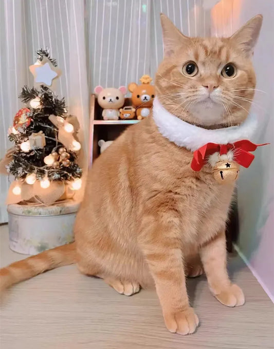 Christmas Theme Cat Collar with Scarf Bow Bell - Easy to Clean Warm Pet Accessory for Cats And Dogs