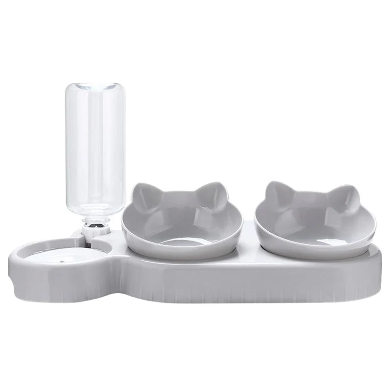 Automatic 3-in-1 Cat Feeder with Water Dispenser And Double Bowl Pet Food Container for Small Dogs And Cats Quadrilateral Shape