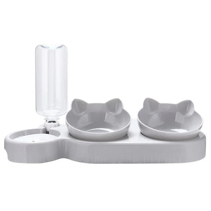Cat Feeder with Water Dispenser And Double Bowl Pet Food Container