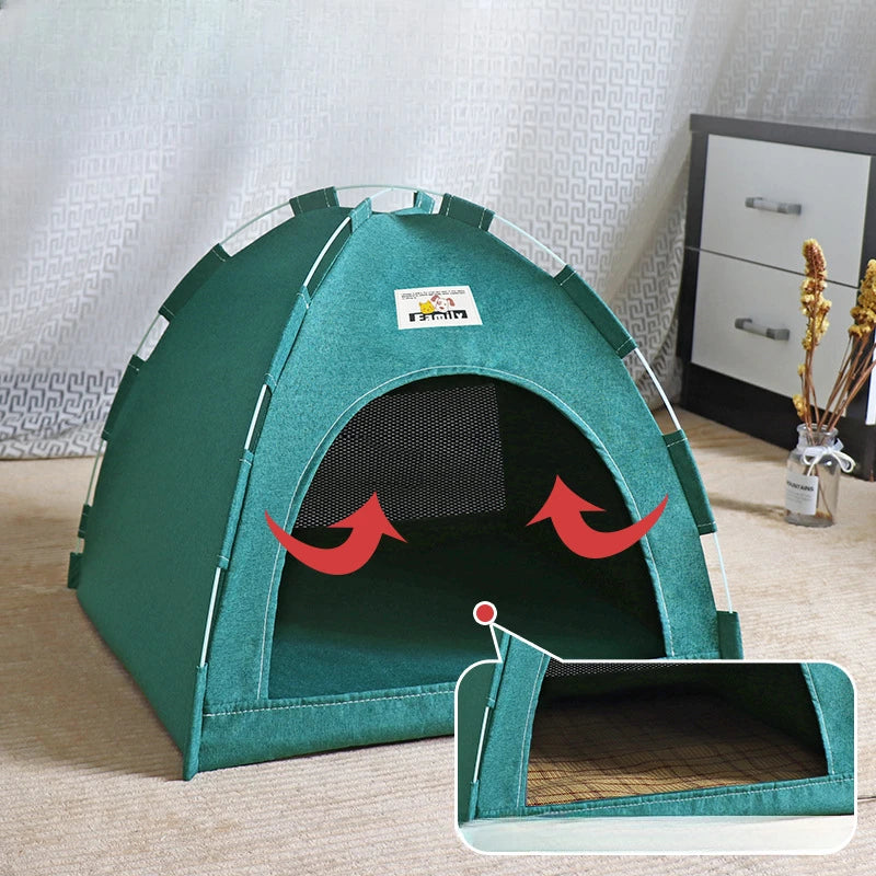 Foldable Cat House Universal Four Seasons Pet Tent with Cool Mat Portable Breathable Outdoor Nest for Cats And Small Dogs