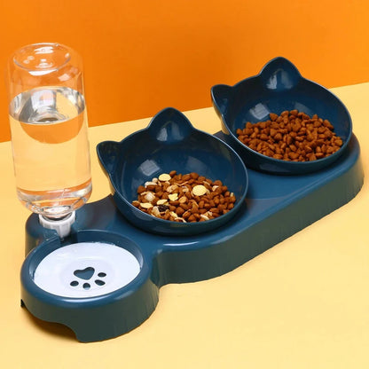Cat Feeder with Water Dispenser And Double Bowl Pet Food Container