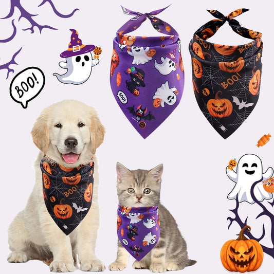 2 Pack Halloween Dog Bandanas Pumpkin Ghost Dog Triangle Scarf Pet Bibs Halloween Dog Bibs Bandanas For Dog Accessoires