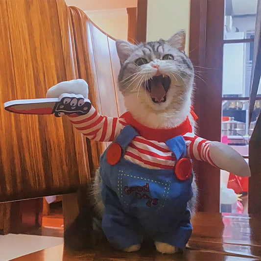 Funny Cat Halloween Cosplay Costume Soft Warm Polyester Jumpsuit for Small Medium Dogs - Creative Pet Party Outfit All Seasons