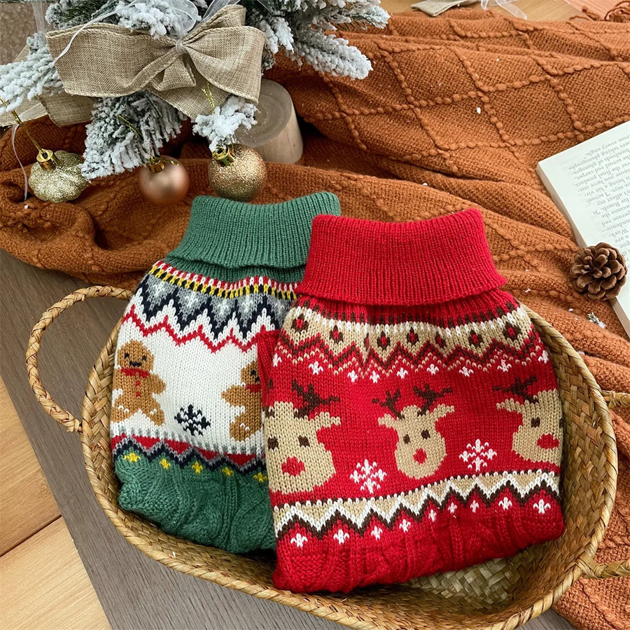 Christmas Reindeer High-Neck Sweater for Dogs & Puppies