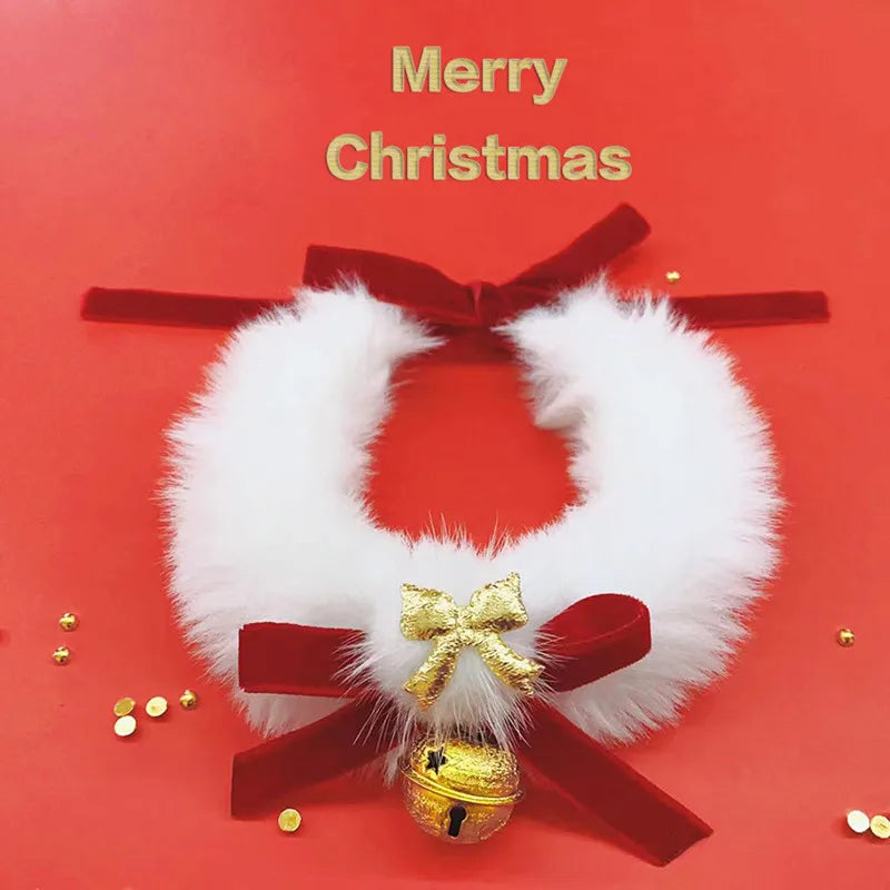 Christmas Theme Cat Collar with Scarf Bow Bell - Easy to Clean Warm Pet Accessory for Cats And Dogs