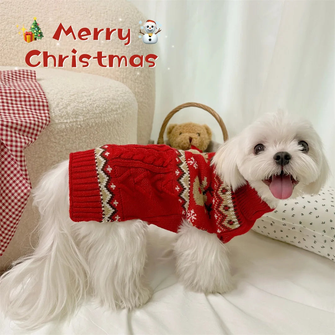 Christmas Red Green Reindeer High Neck Soft Sweater for Dog Puppy Winter Wear C