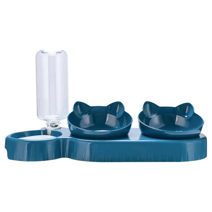 Cat Feeder with Water Dispenser And Double Bowl Pet Food Container